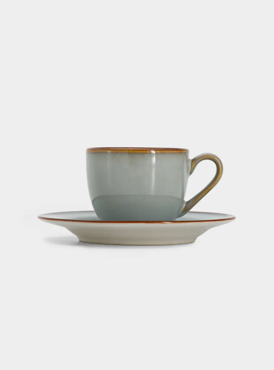 Пара кофейная, 1 перс, 2 пр, 90 мл, керамика, серо-бежевая, с коричневым кантом, Mandala, image-5