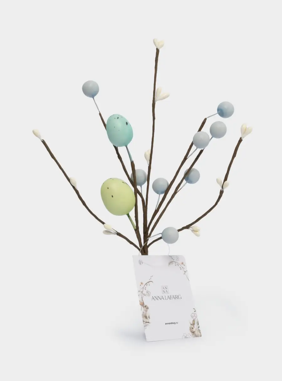 Ветка декоративная, 20 см, пенопласт/бумага, Ветка с зелеными яйцами, Interior Easter ,image-2