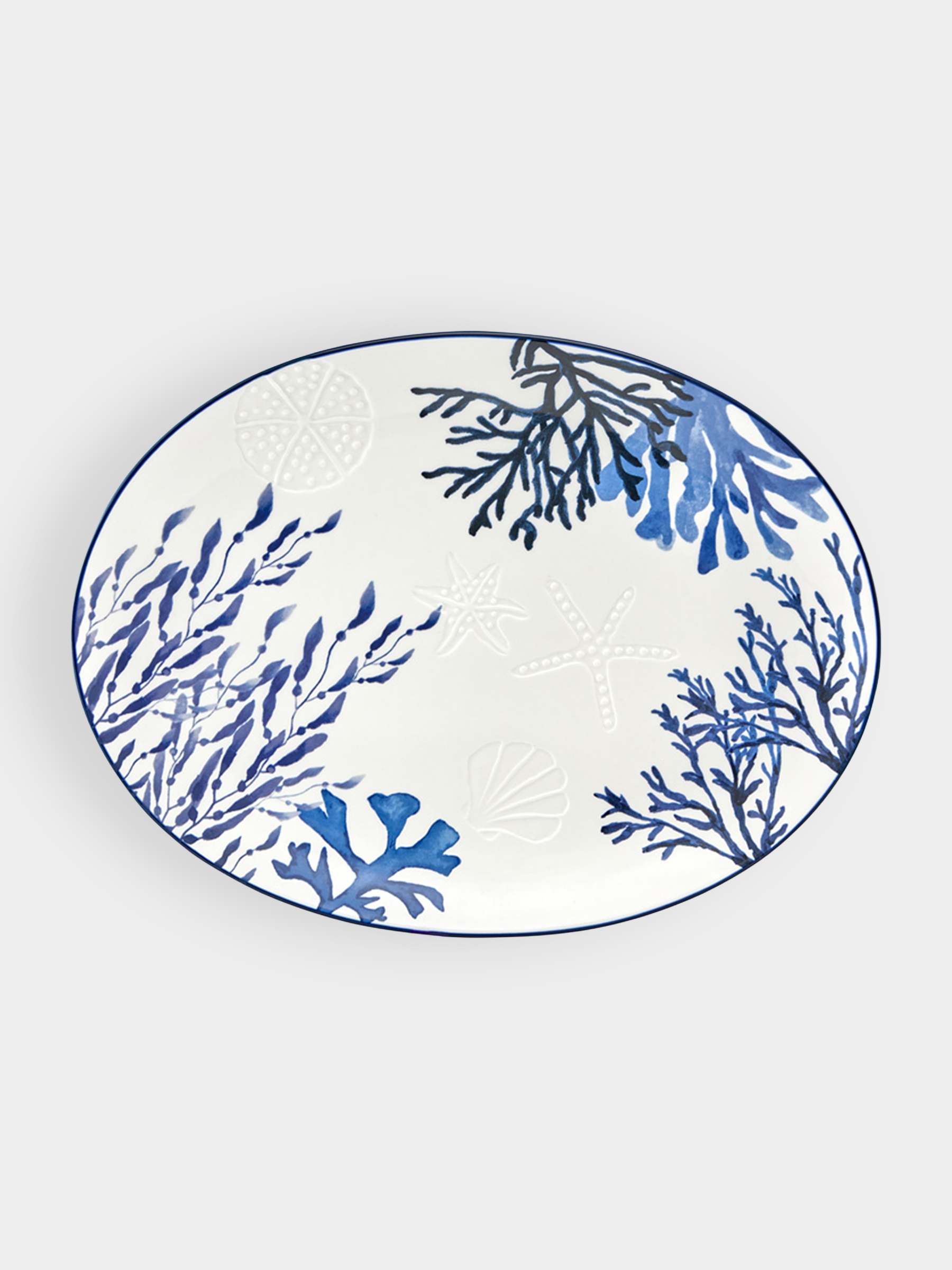 Блюдо, 40х30 см, керамика К, белое, овальное, Синие кораллы, Blue Coral, image-0