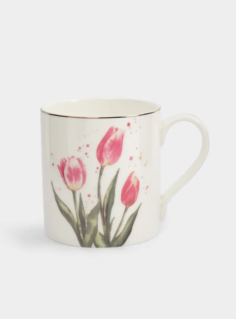 Кружка, 380 мл, фарфор F, белая, с золотистым кантом, Тюльпаны, Giardino ,image-1