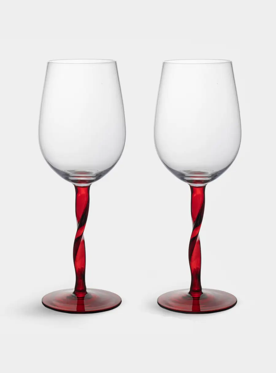 Бокал для вина, 540 мл, 2 шт, стекло, красная ножка, Villalago ,image-0