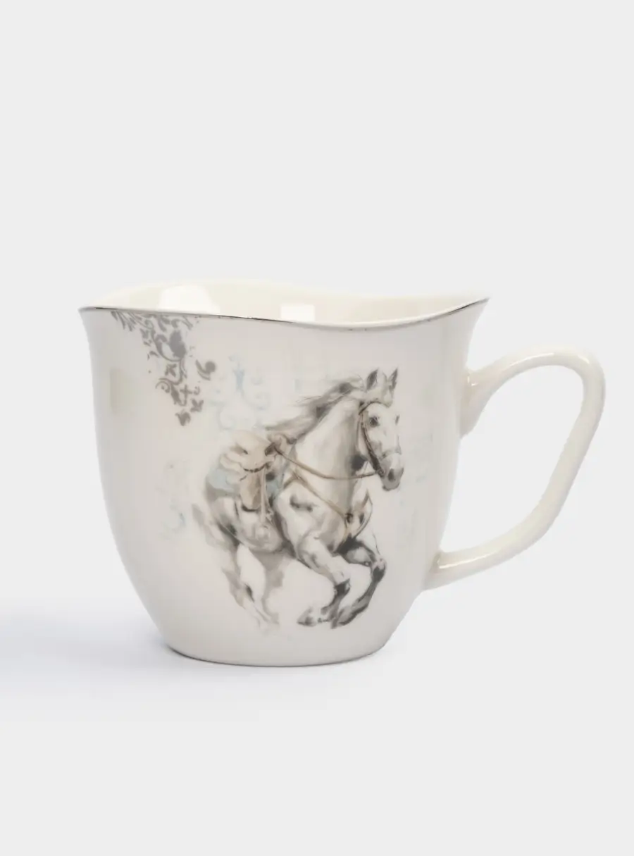 Кружка, 320 мл, 2 шт, фарфор N, белая, с серебристым кантом, Конь, White horse ,image-1
