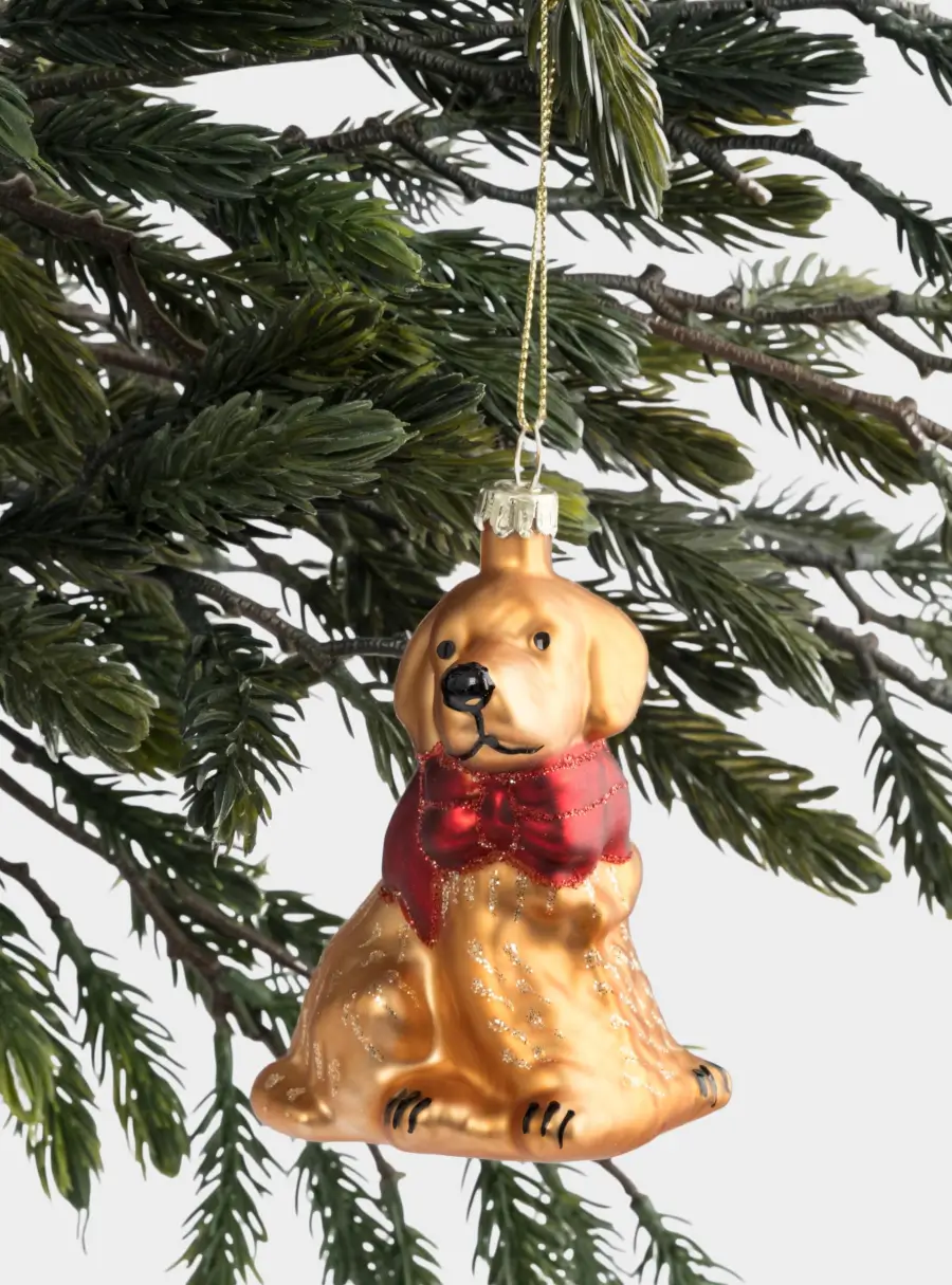 Игрушка елочная, 7х9 см, стекло, золотистая, Собака с бантом, New year, image-4