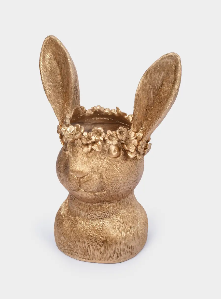 Ваза декоративная, 31 см, полирезин, золотистая, Кролик в венке, Rabbit ,image-1