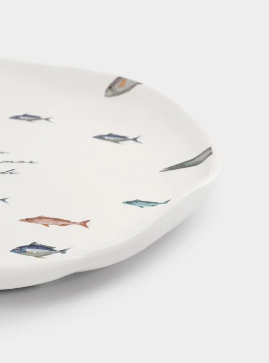 Тарелка обеденная, 25 см, керамика, белая, Рыбки, Sea world, image-4