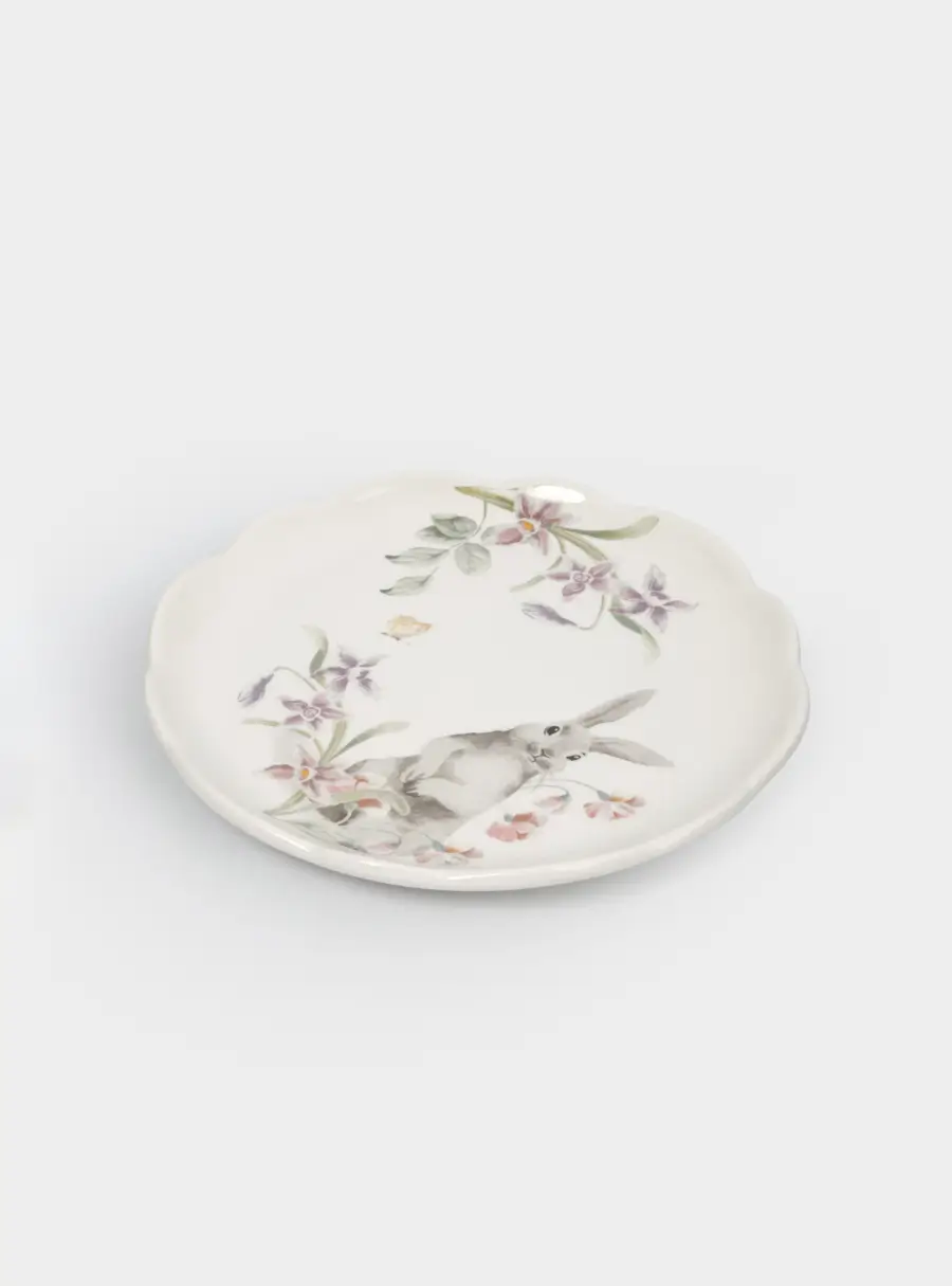 Тарелка закусочная, 20 см, керамика, белая, Кролик с цветами, Flower Rabbit ,image-1