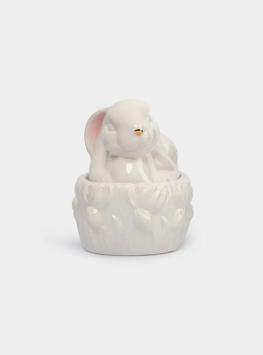 Емкость для хранения, 18х15 см, 740 мл, керамика, молочно-золотистая, Кролик в цветах, White Rabbit ,image-2