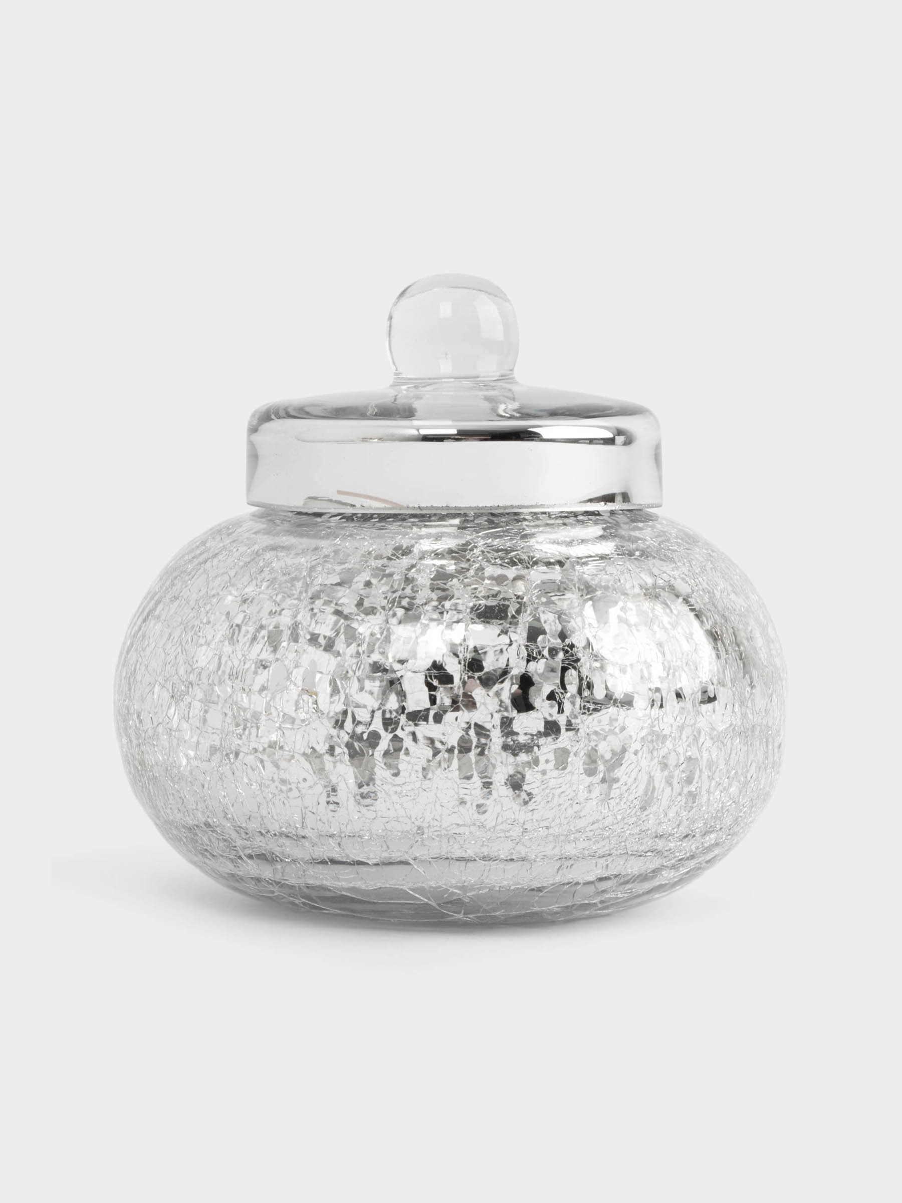 Конфетница, 16х15 см, с крышкой, стекло, серебристая, Кракелюр, Craquelure, image-0