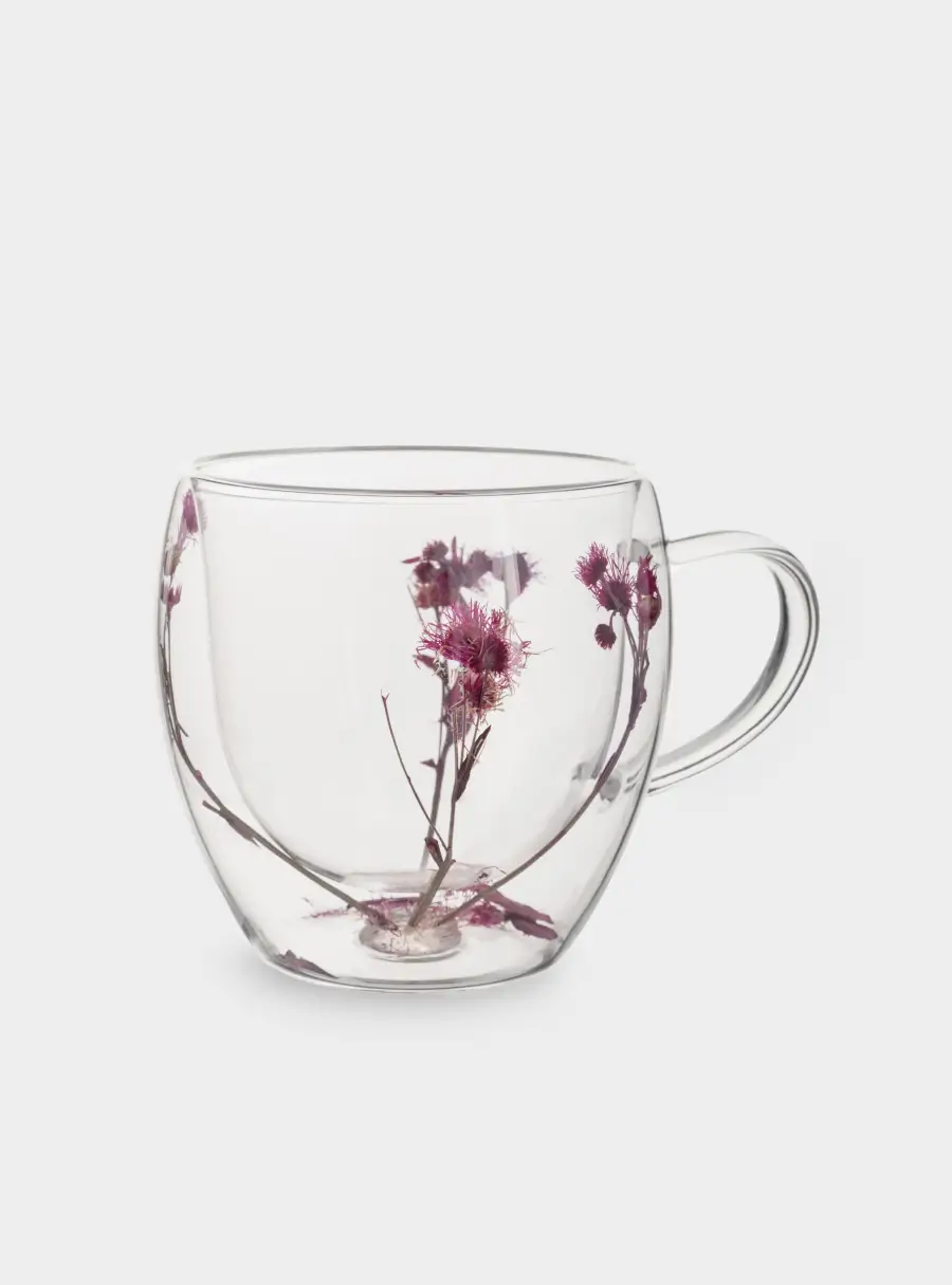 Кружка, 240 мл, стекло Б, с сухоцветами внутри, Сиреневые цветы, Wind-mystery ,image-2