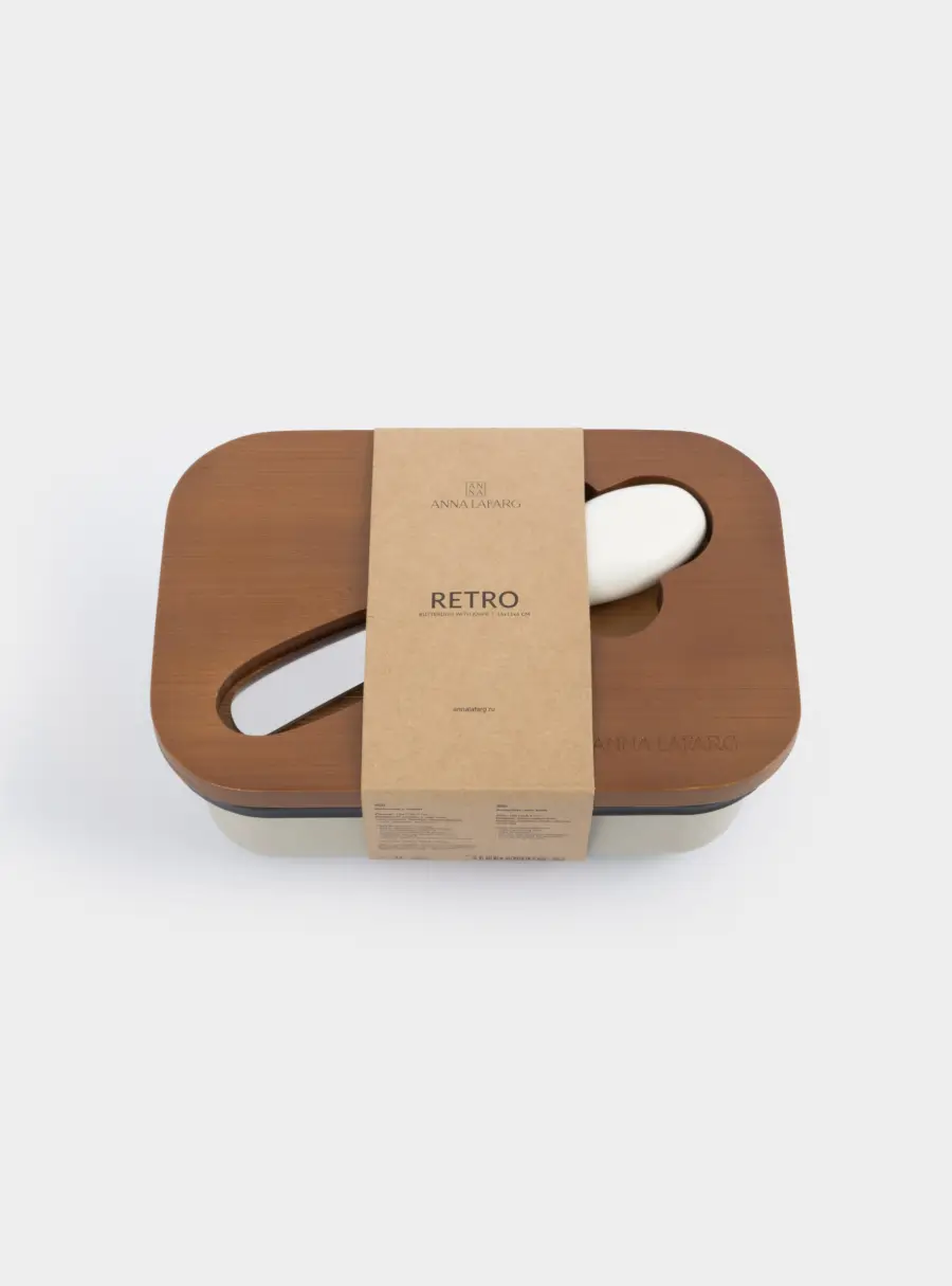 Масленка, 16х11 см, с ножом, металл/дерево, прямоугольная, бежевая, Retro, image-4