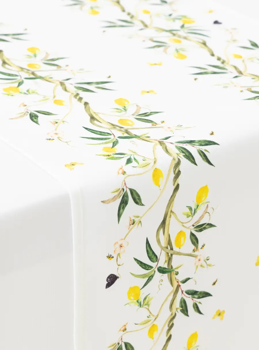 Дорожка настольная, 40х160 см, полиэстер, белая, Лимоны на ветках, Lemon branch, image-4