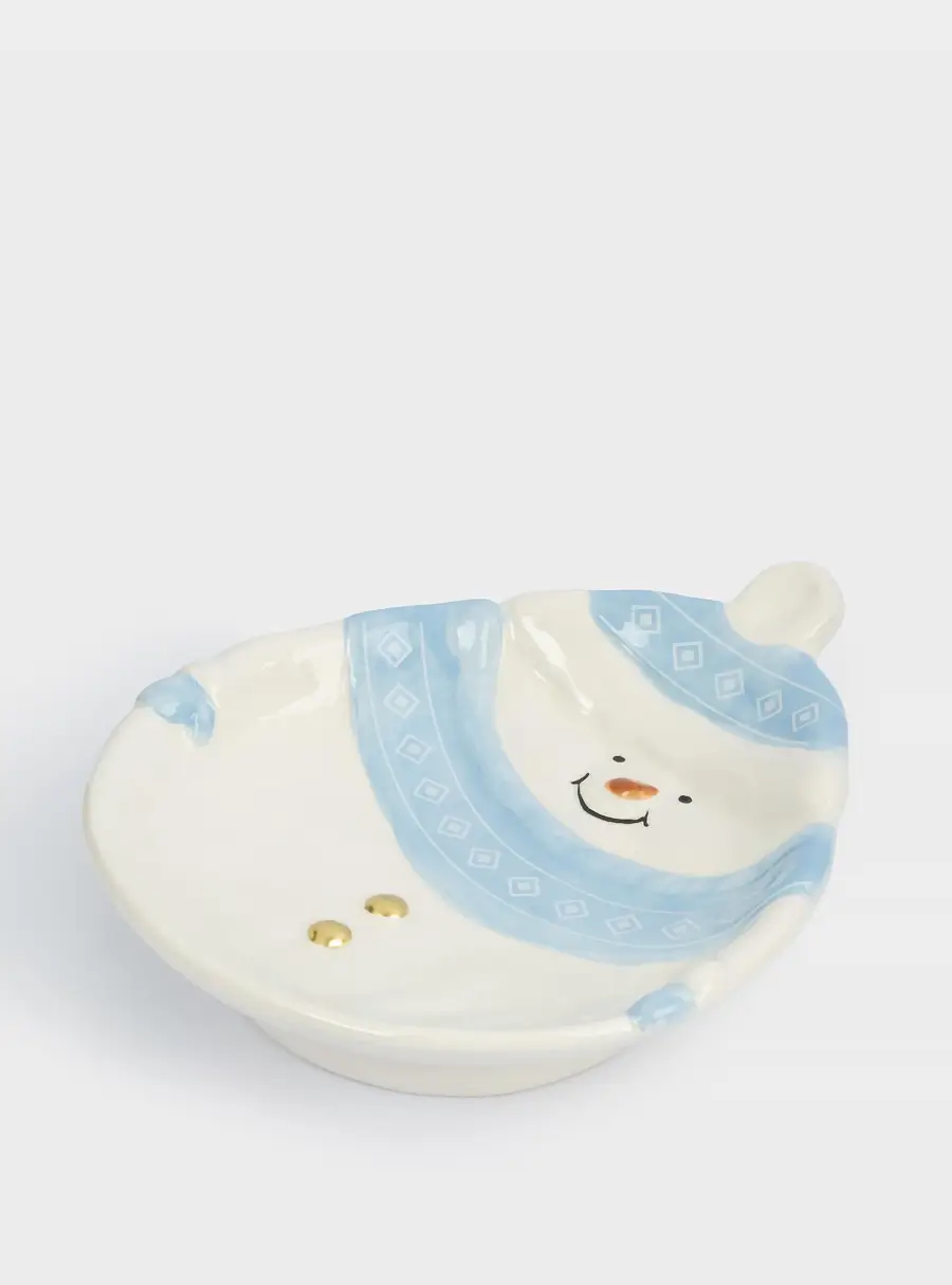 Блюдо, 18x22x4 см, керамика, бело-голубое, Снеговик в шапке и шарфе, Snowman