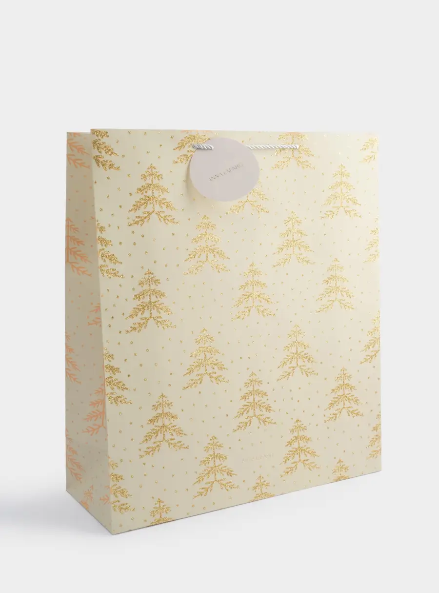 Пакет подарочный, 42х48 см, бумага, серый, Золотистые елки, Fir