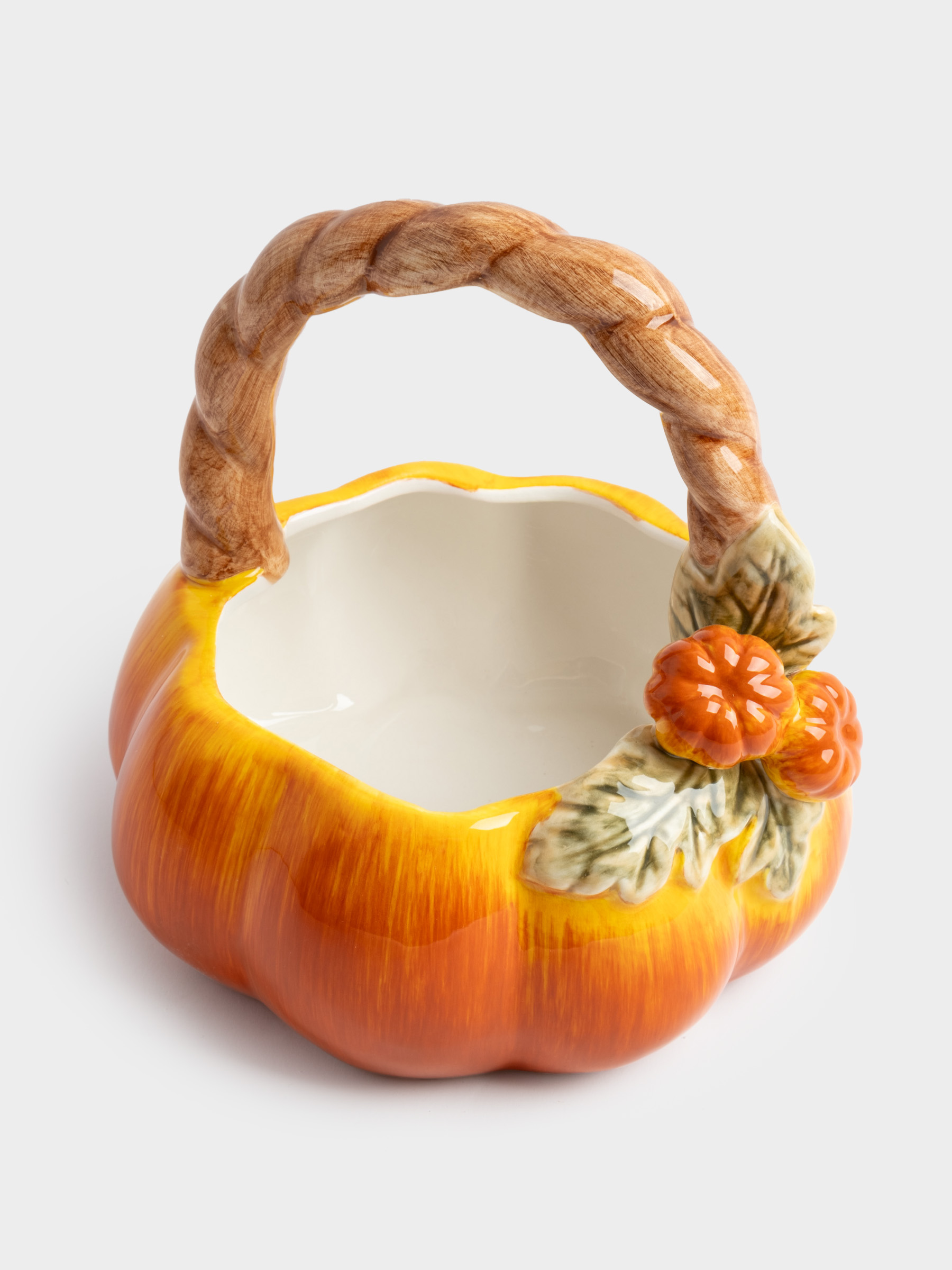 Конфетница, 21х21 см, с ручкой, керамика, оранжево-зеленая, Тыква, Bright pumpkin, image-2