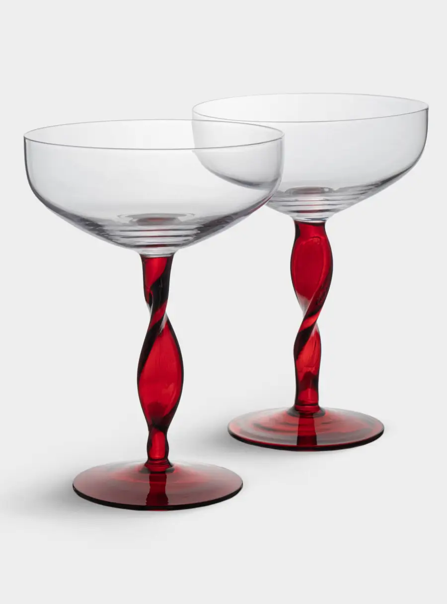 Бокал-креманка для шампанского, 370 мл, 2 шт, стекло, красная ножка, Villalago, image-5