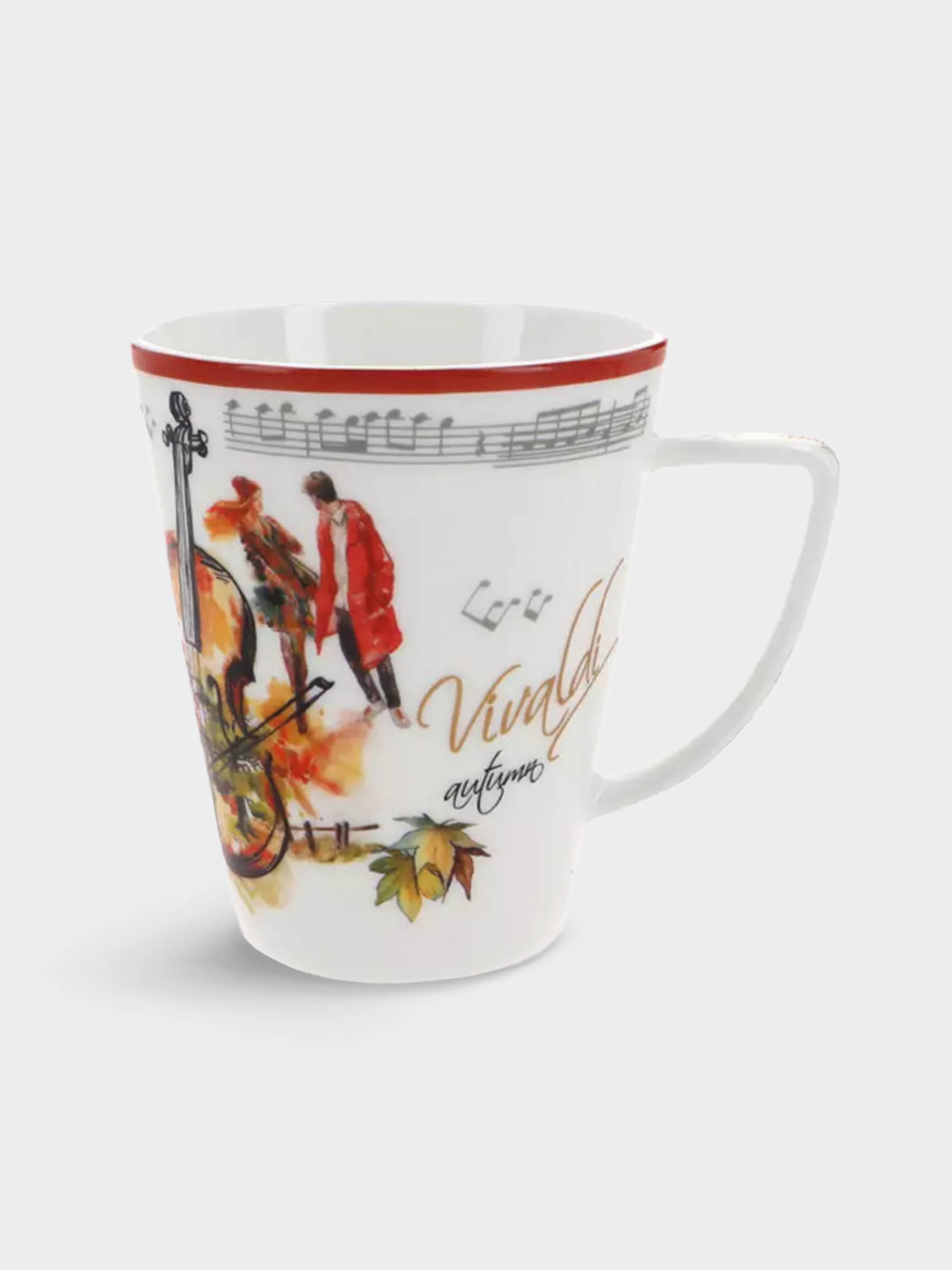 Кружка, 380 мл, фарфор F, белая, с красным кантом, Осень, A. Vivaldi, image-0