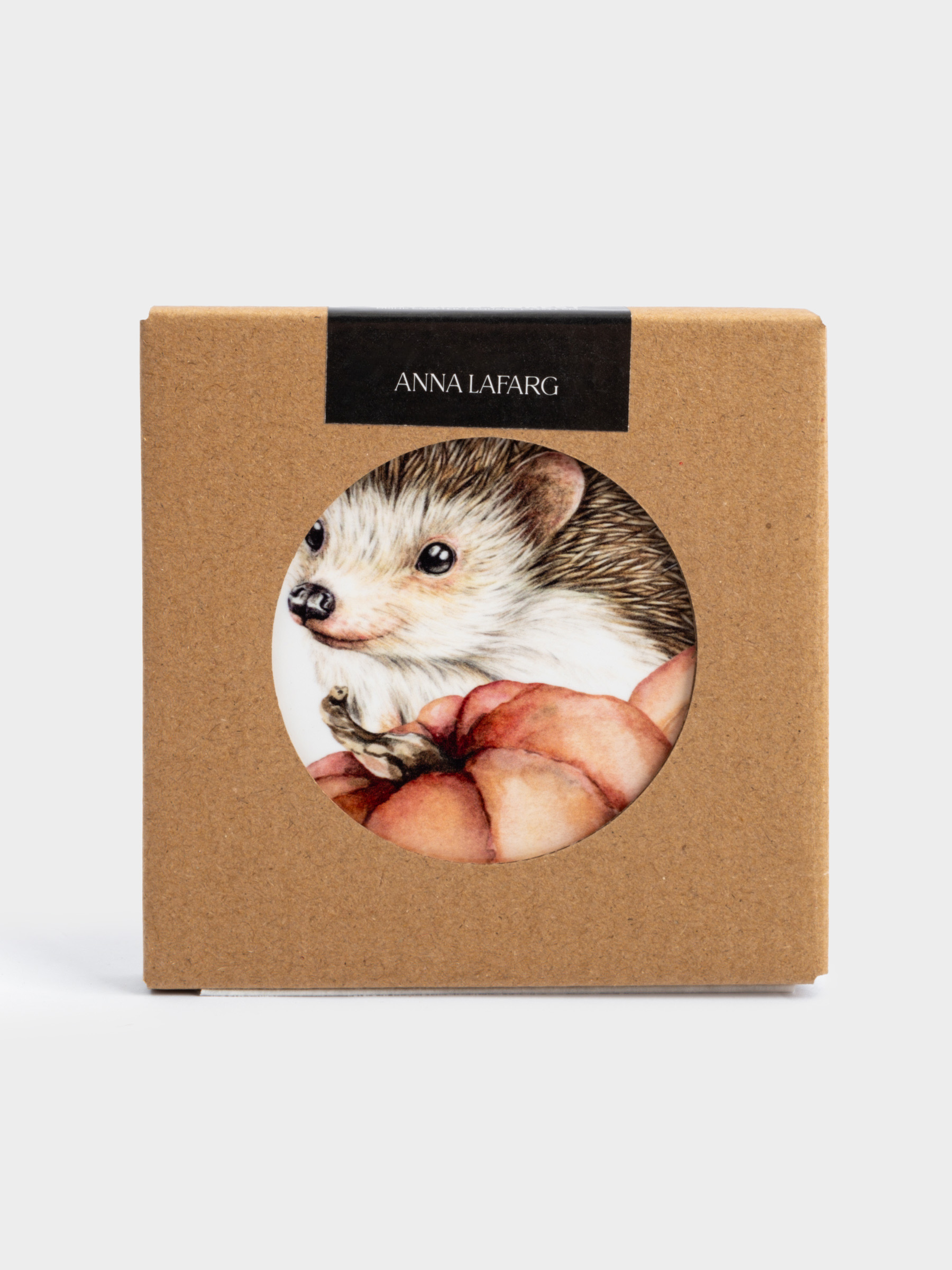 Подставка под кружку, 11 см, квадратная, керамика/пробка, белая, Еж Autumn forest, image-5