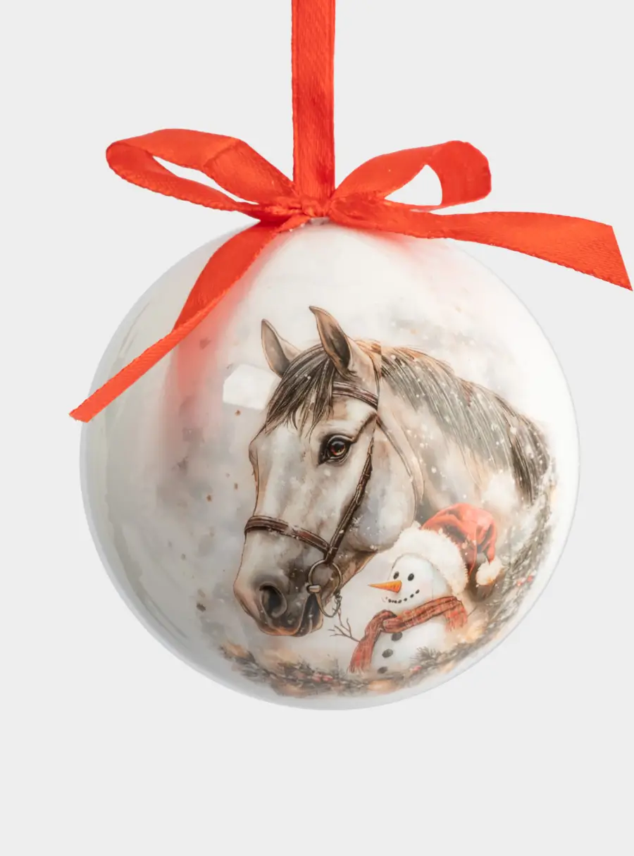 Игрушка елочная, 7 см, пенопласт, шар, Конь и снеговик, New year ,image-0