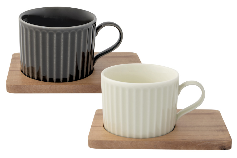 Набор из 2-х чашек для чая Время отдыха, чёрная и светло-оливковая, 0,25 л