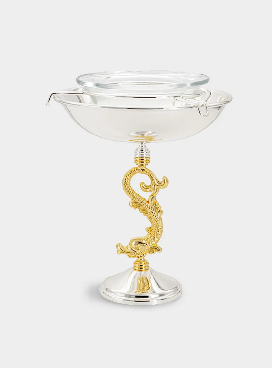 Икорница, 19,5 см, на ножке, золотая ,image-0