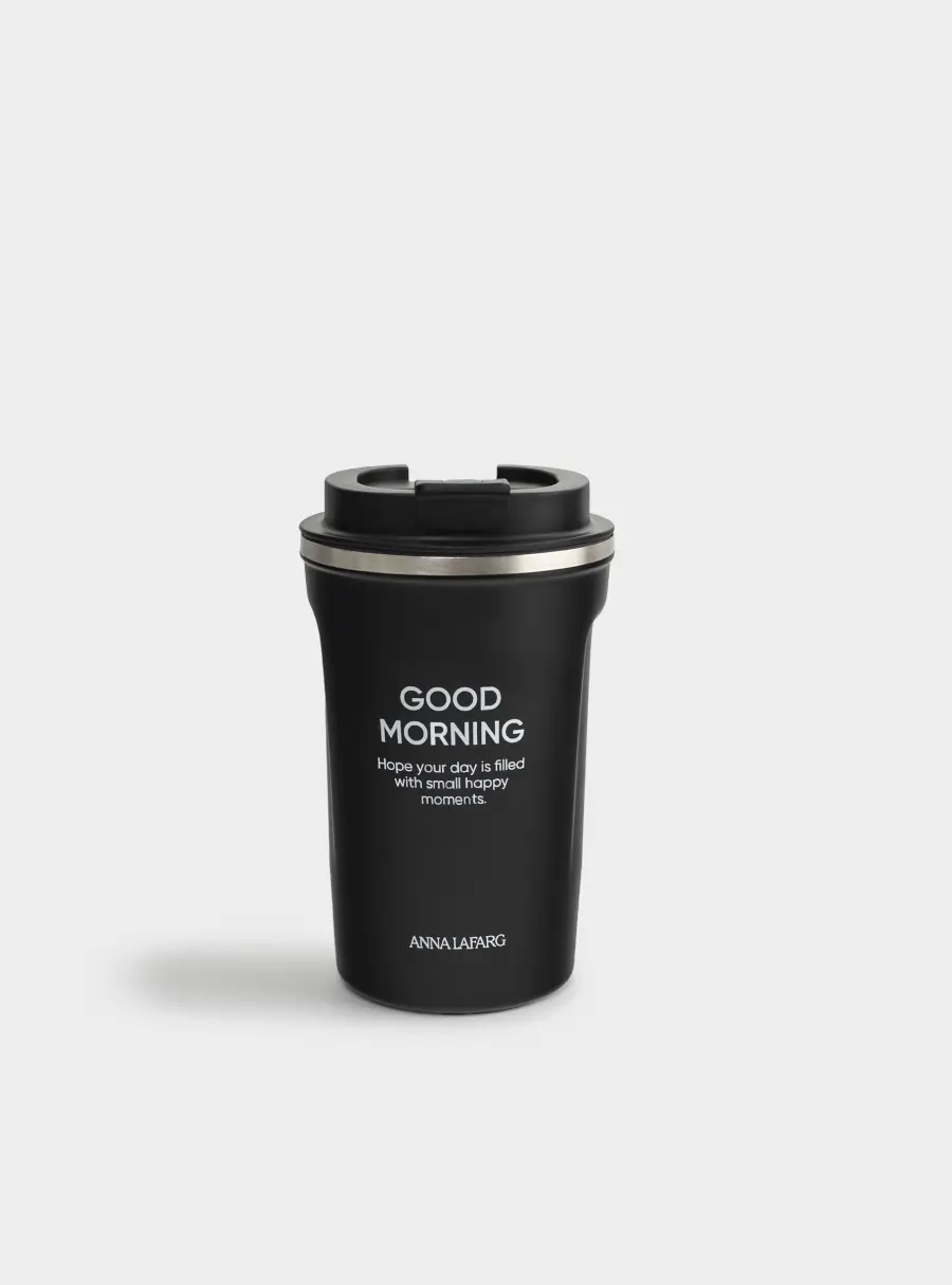 Термокружка, 380 мл, сталь/пластик, черная, Жизнь начинается с кофе, Coffee lover ,image-0