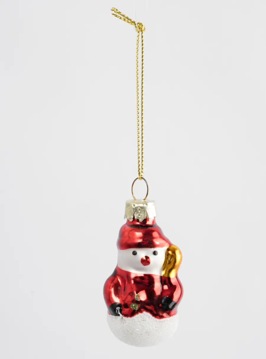 Игрушка елочная, 4 см, стекло, красная, Снеговик, New year ,image-1