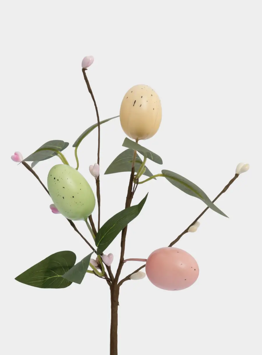 Ветка декоративная, 20 см, пенопласт/бумага, Ветка с цветными яйцами, Interior Easter ,image-1