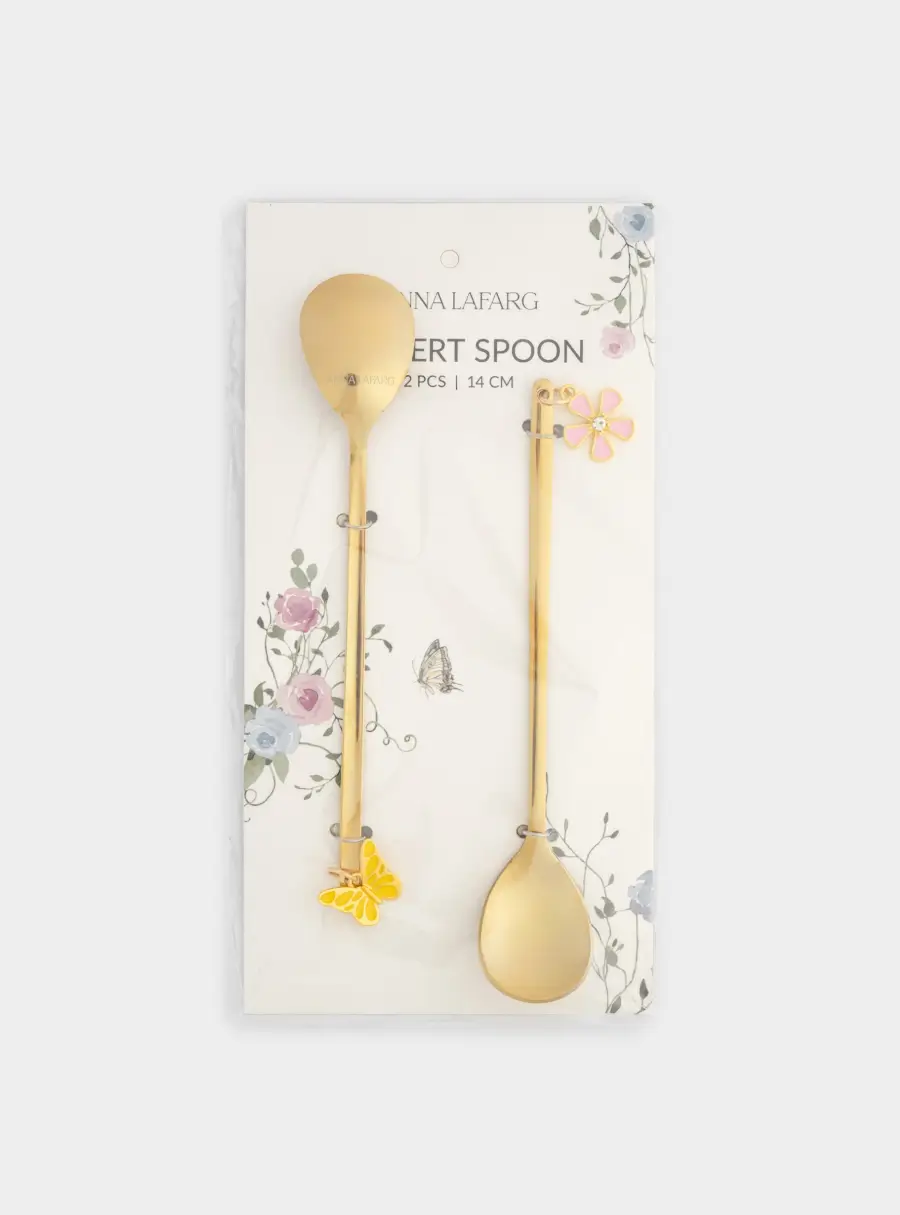 Ложка десертная, 14 см, 2 шт, сталь, золотистая, Цветок/Бабочка, Butterfly, image-6