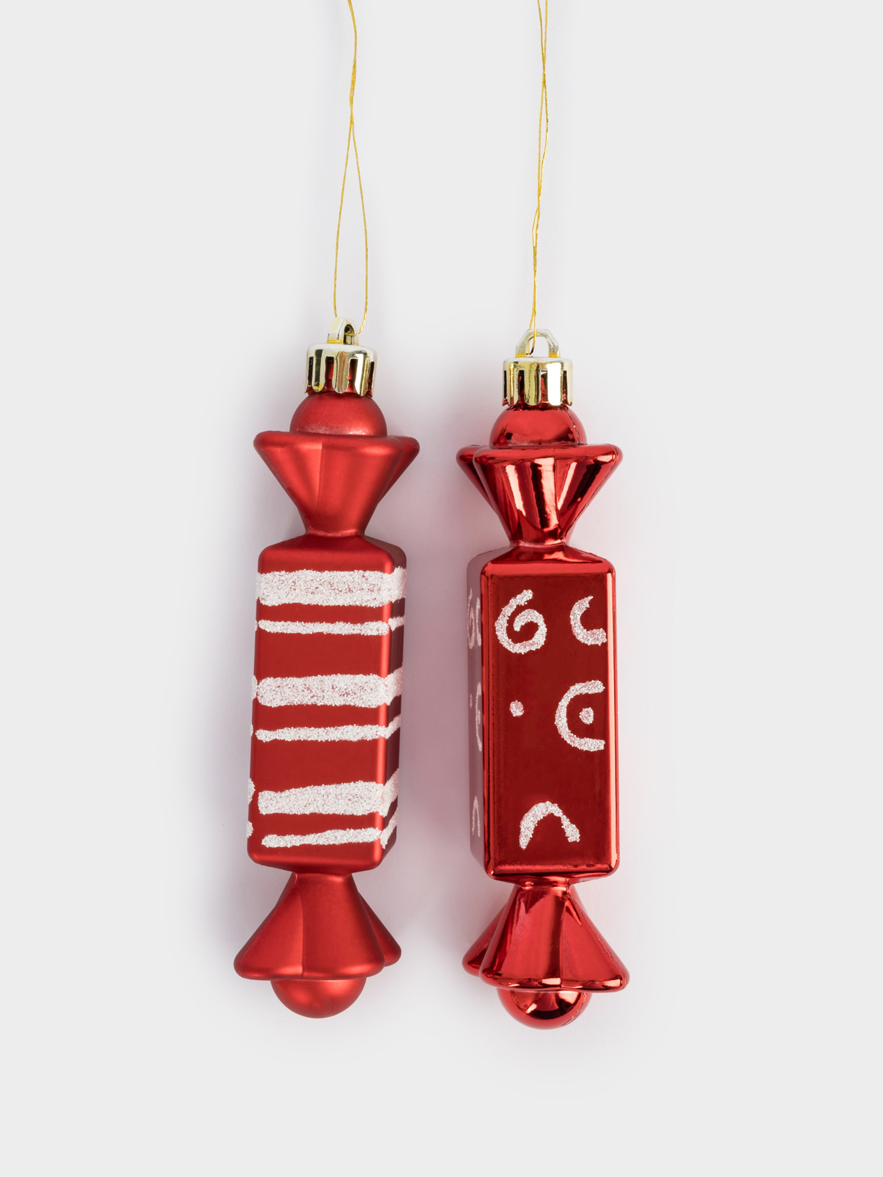 Игрушка елочная, 2 шт, 3х12 см, пластик, красная, Конфеты, New year, image-0