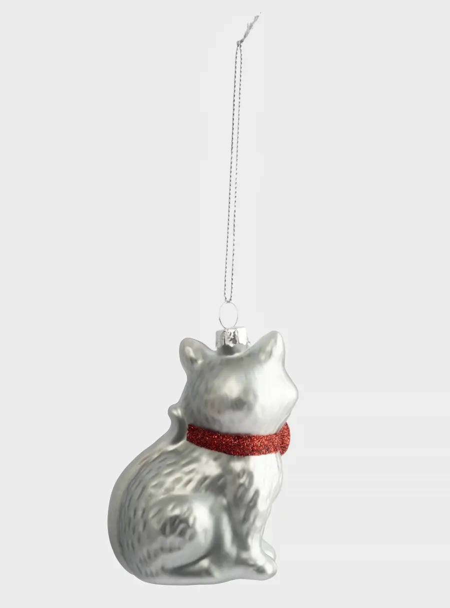 Игрушка елочная, 7х9 см, стекло, серебристая, Кошка, New year, image-2