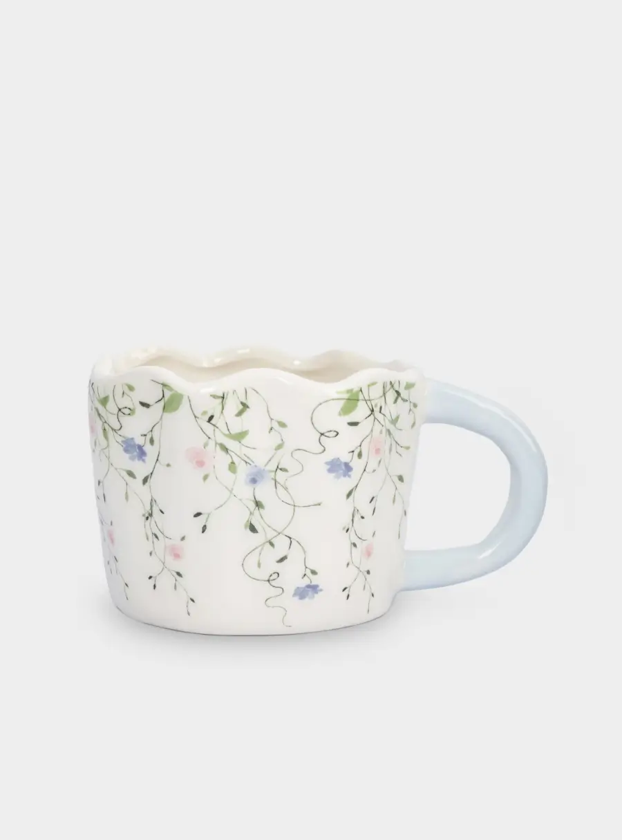 Кружка, 460 мл, керамика, молочно-голубая, Цветы, Mint flowers ,image-0