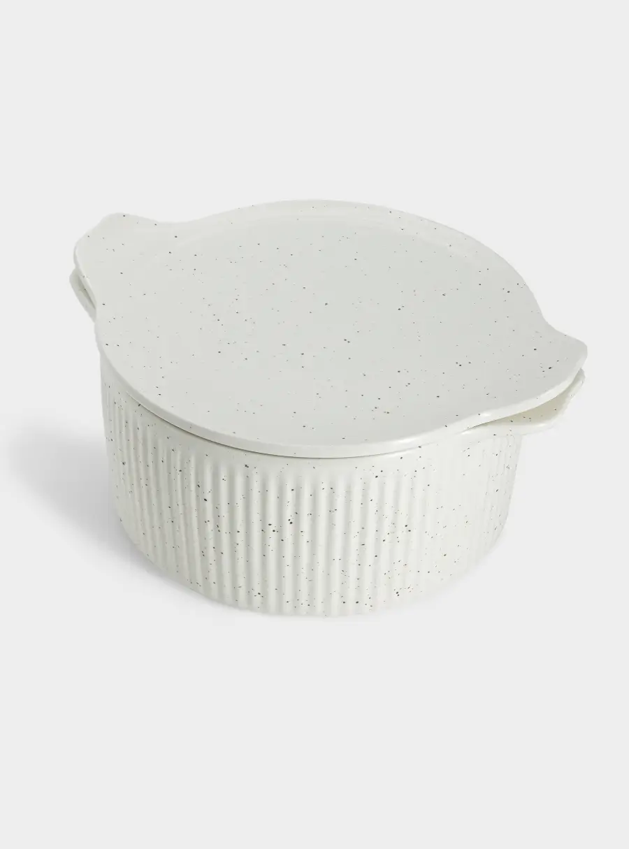 Кастрюля, 3 л, с крышкой, фарфор P, круглая, молочная, в крапинку, Speckle ,image-1