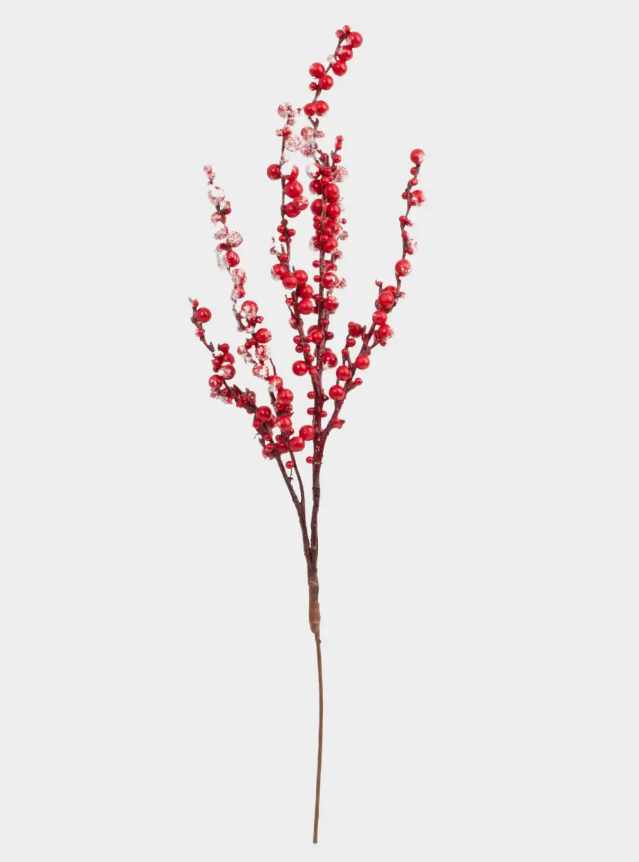 Ветка декоративная, 60 см, пластик/пенопласт, Красные заснеженные ягоды, Interior bright ,image-0