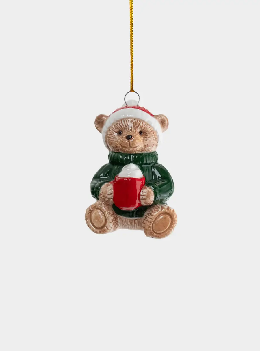 Игрушка елочная, 6 см, керамика D, Мишка с какао, New Year ,image-0