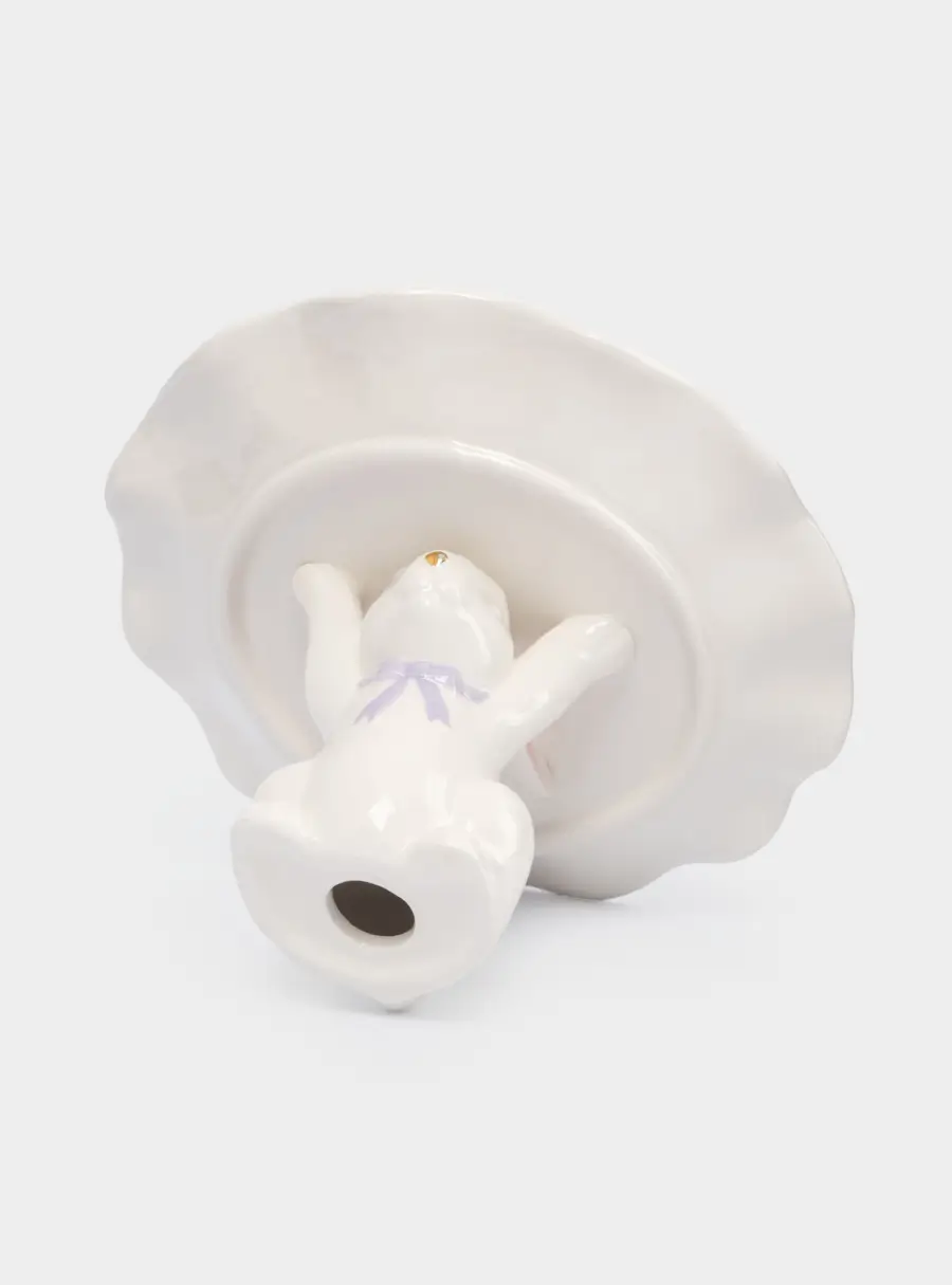 Блюдо на ножке, 19х12 см, керамика, молочно-золотистое, Кролик с бантом, White Rabbit, image-5