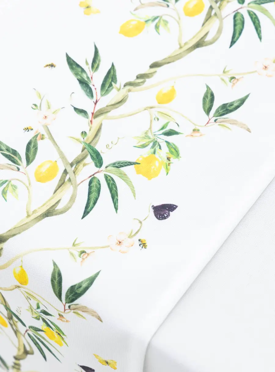 Дорожка настольная, 40х160 см, полиэстер, белая, Лимоны на ветках, Lemon branch, image-5