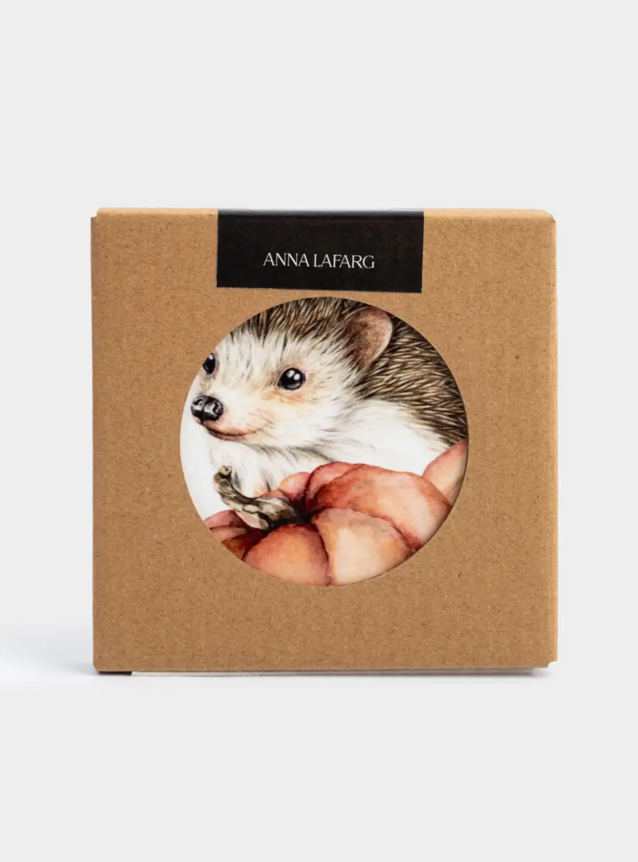 Подставка под кружку, 11 см, квадратная, керамика/пробка, белая, Еж Autumn forest, image-5