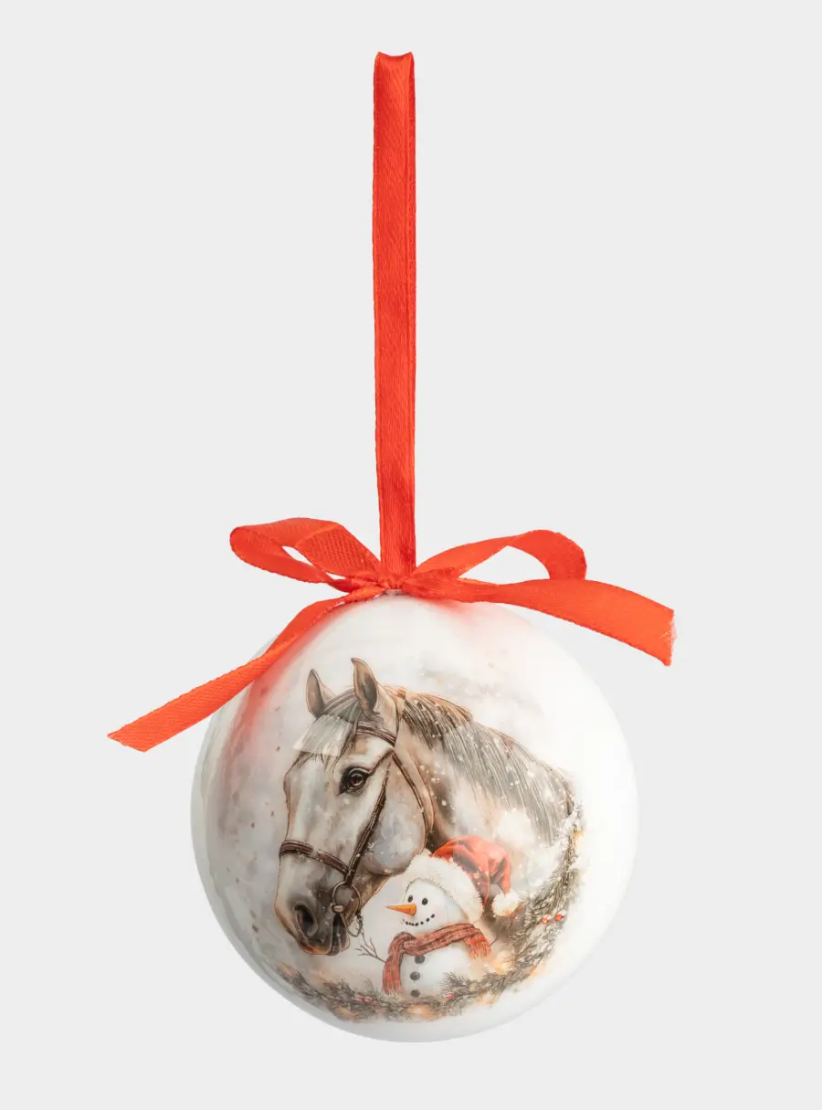 Игрушка елочная, 7 см, пенопласт, шар, Конь и снеговик, New year, image-1