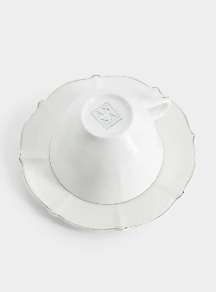 Пара чайная, 1 перс, 2 пр, 250 мл, фарфор F, белая, с серебристым кантом, Lotus silver ,image-3