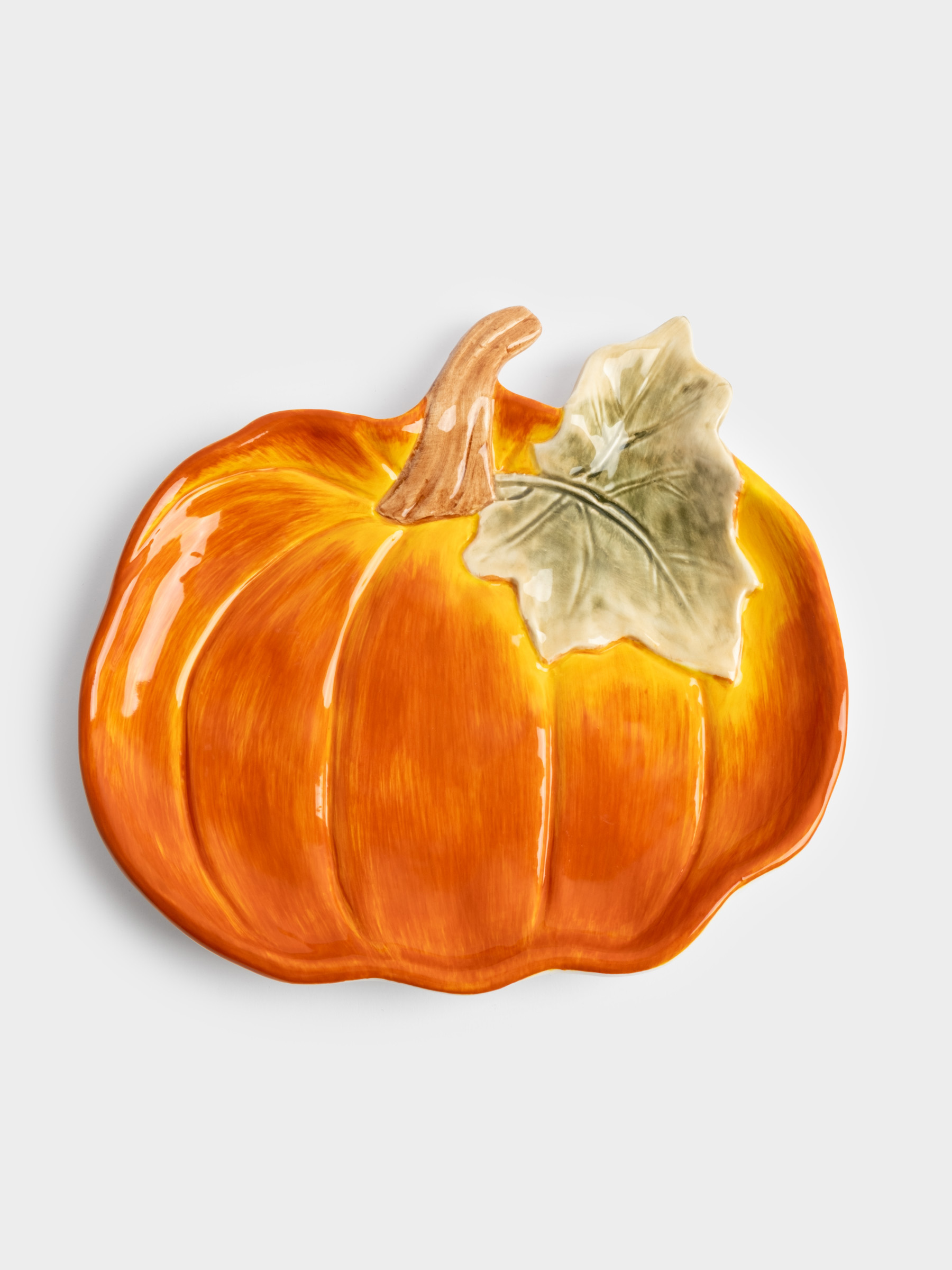 Блюдо, 22 см, керамика, оранжево-зеленое, Тыква, Bright pumpkin, image-1