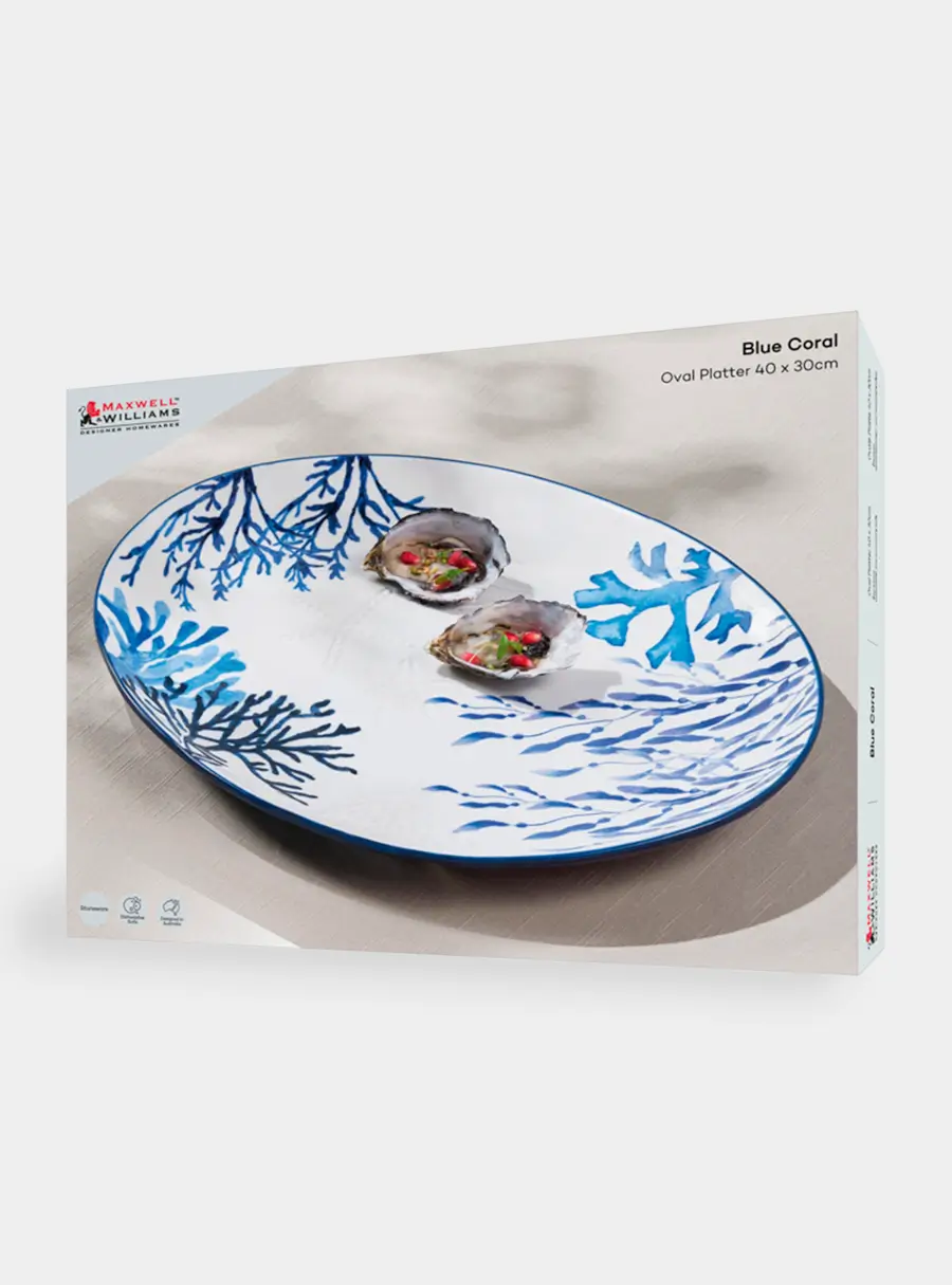 Блюдо, 40х30 см, керамика К, белое, овальное, Синие кораллы, Blue Coral ,image-2