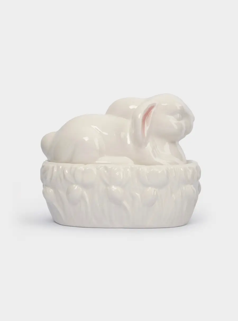 Емкость для хранения, 18х15 см, 740 мл, керамика, молочно-золотистая, Кролик в цветах, White Rabbit ,image-3