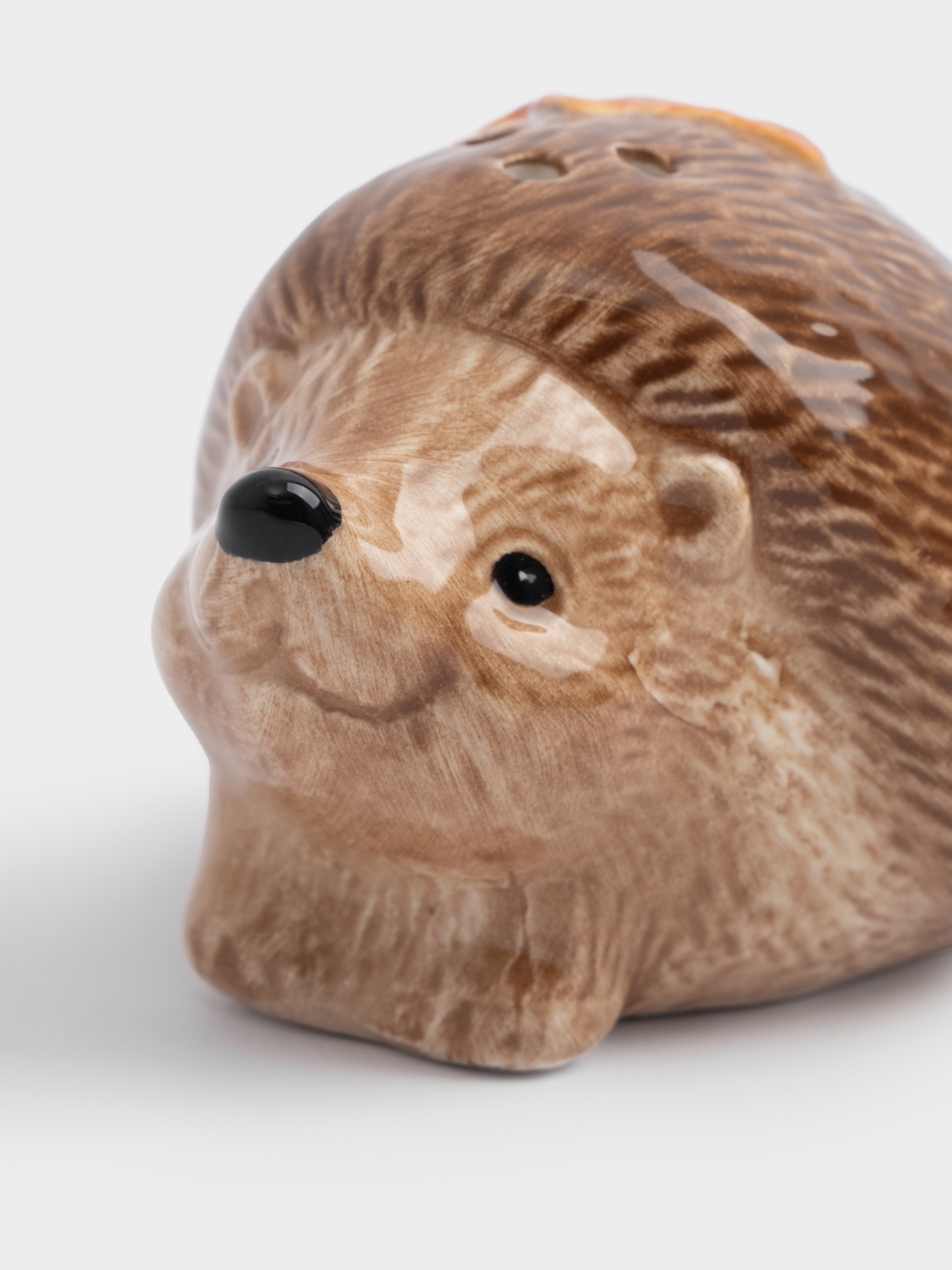 Емкость для соли или перца, 5 см, керамика, коричневая, Еж с листом, Autumn forest, image-6