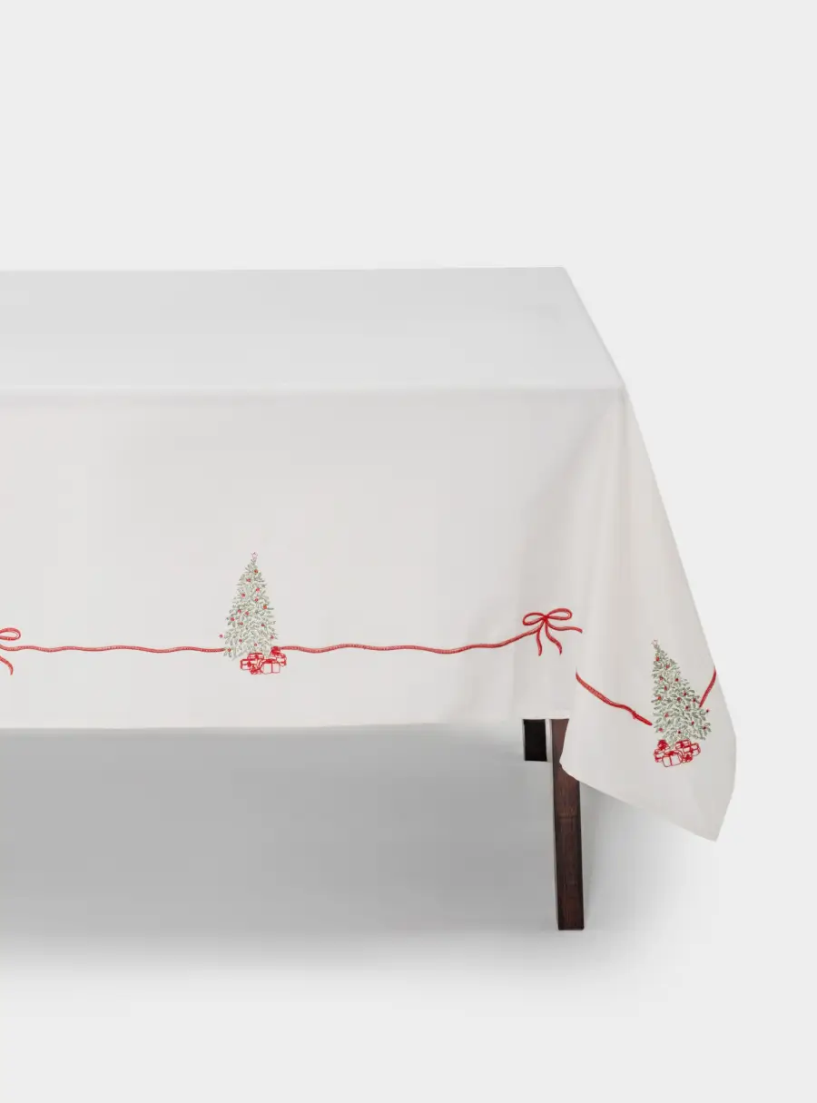 Скатерть, 160х160 см, полиэстер, бежевая, Елка с подарками, Festival ,image-0