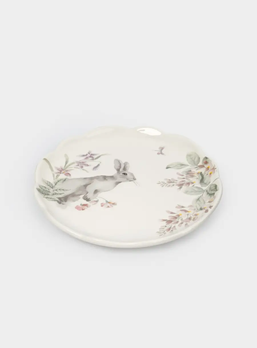 Тарелка обеденная, 25 см, керамика, белая, Кролик с цветами, Flower Rabbit ,image-1