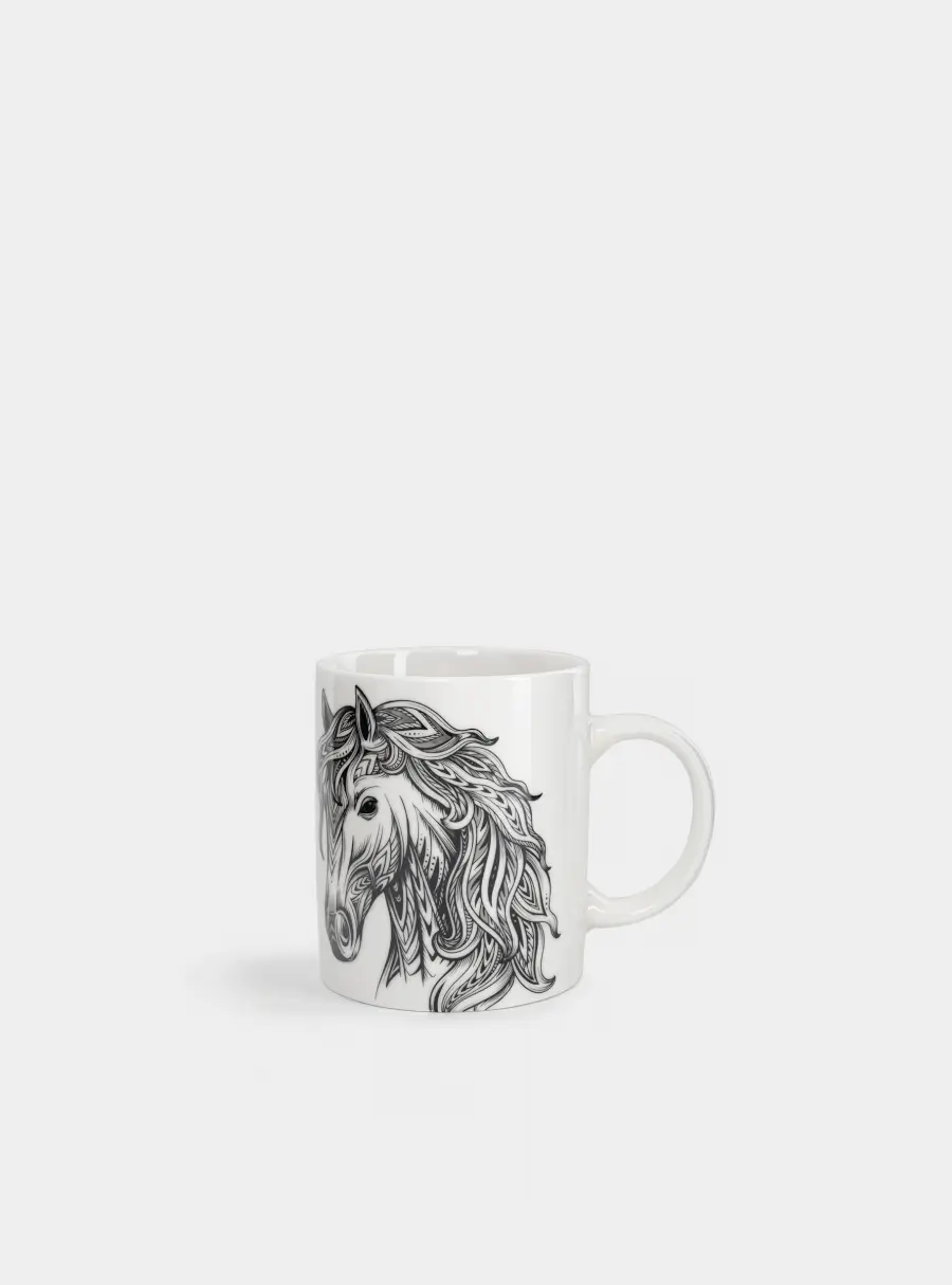 Кружка, 350 мл, фарфор N, бело-серебристая, Конь, Wild ,image-0