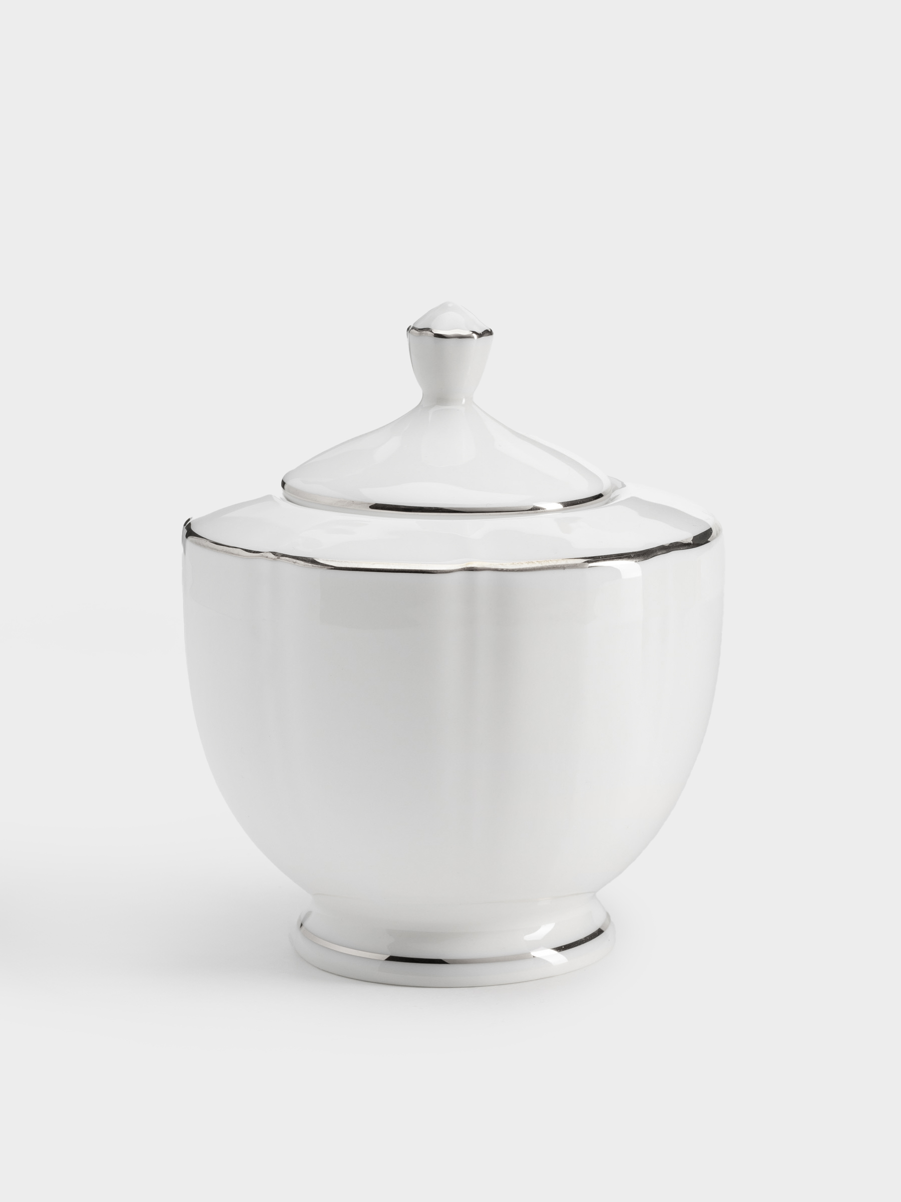 Сахарница, 10,5 см, 250 мл, фарфор F, белая, с серебристым кантом, Lotus silver, image-0