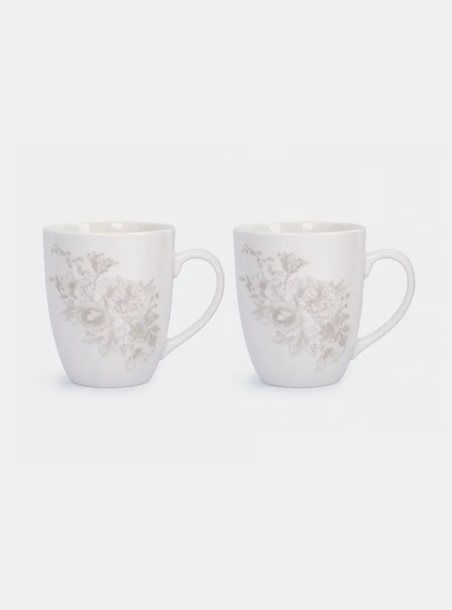 Кружка, 390 мл, 2 шт, фарфор P, белая, Бежевые цветы, Lorenzo ,image-0