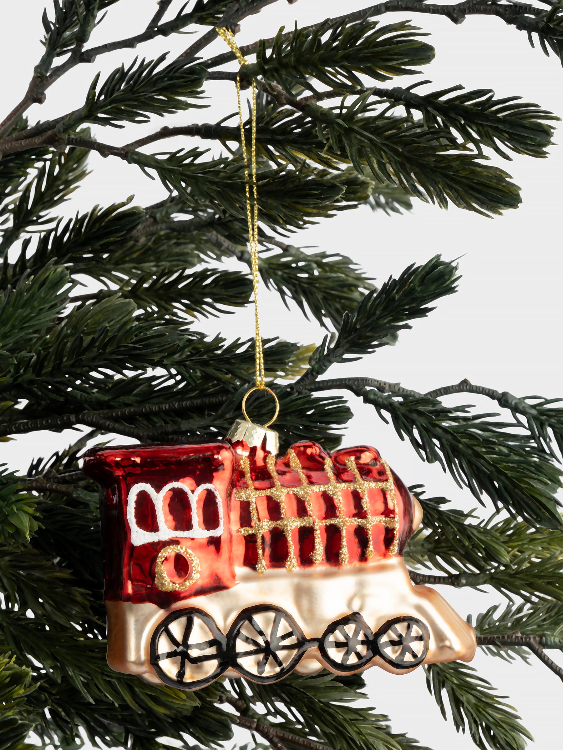 Игрушка елочная, 10 см, стекло, красная, Паровоз, New year, image-3