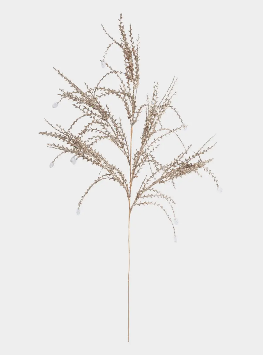 Ветка декоративная, 75 см, пластик/металл, золотистая, Ветка с кристаллами, Interior gold ,image-0